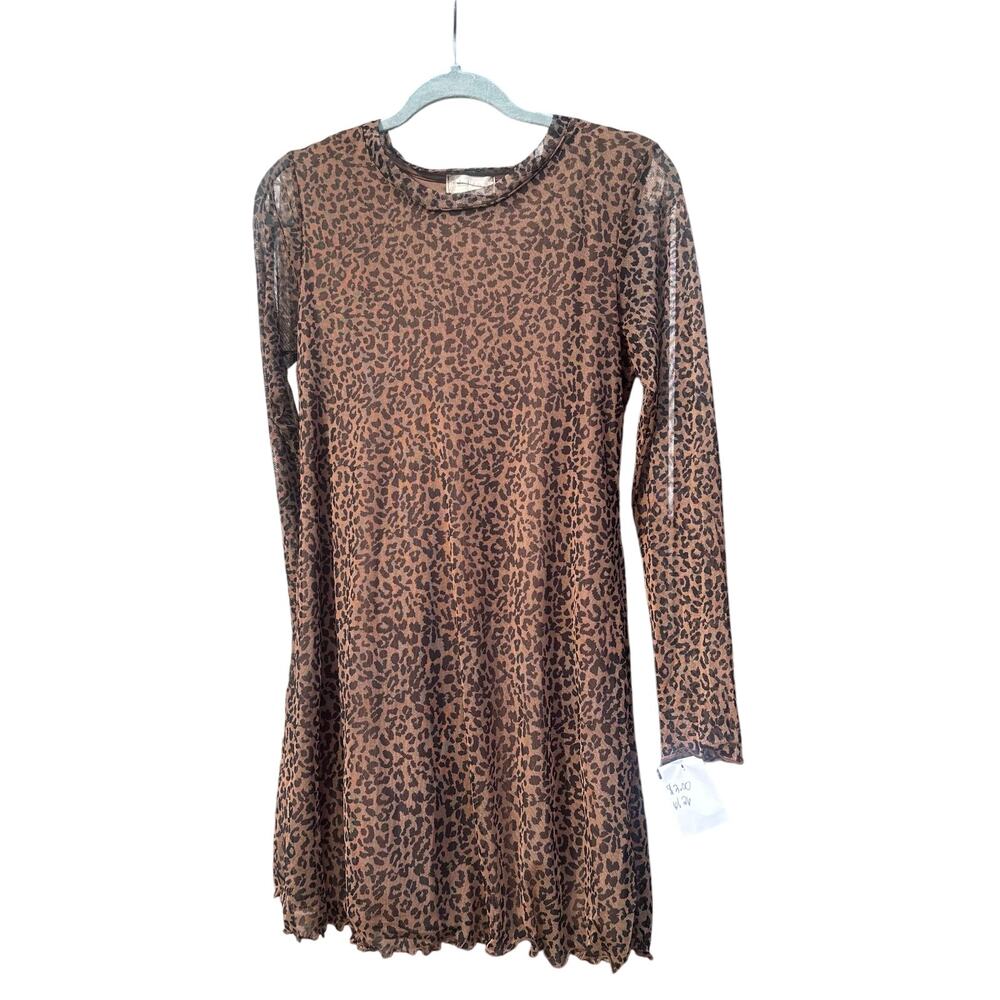 Altar'd State Animal /Cheetah Print, Long Sleeve Mini Dress, Mesh Overlay Size L